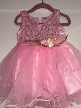 Pink Floral Tulle Party Dress
